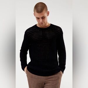 PacSun Men's Black Crochet Crew Neck Sweater Small NWT